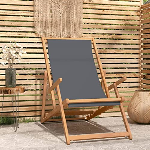 Teenpull Strandstuhl Klappbar Massivholz Teak Grau, Verstellbare Rückenlehne, Robuster Gartenstuhl für Garten & Strand, Faltbarer Liegestuhl mit Armlehnen, Outdoor Stuhl