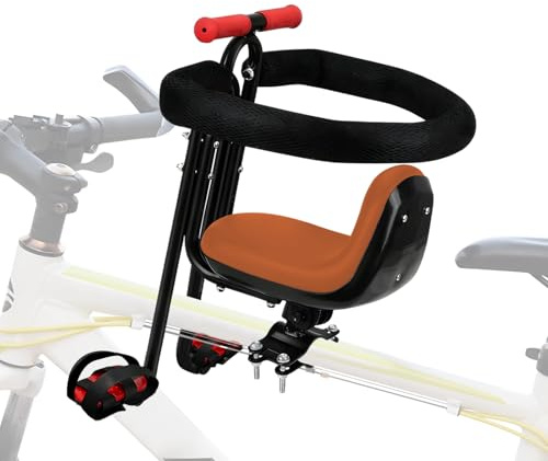 Yinbly Front Mounted Child Bike Seat for Adult MTB–Interactive Toddler Bicycle Carrier with Full Guardrail,Foot Pedals & Removable Foot Straps,Height Adjustable for Kids 1–5 Years (Up to 55lbs)