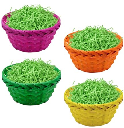 ZoneYan Cestini Pasquali Colorate, 4 Pezzi Cestini Pasquali con Carta Triturata, Nido di Pasqua in Colori, Cesto di Pasqua per Uova di Pasqua, Caramelle, Biscotti