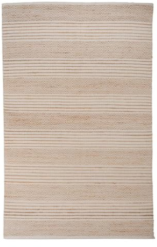 Home4You Handwebteppich – Teppich 140x230 cm – Jute & Wolle – Beige Weiß – Streifen & Ethnomuster – Naturfaser Bodenbelag