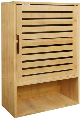 Armoire à Pharmacie en Bambou avec Porte Simple et étagère réglable,Armoire Murale de Salle de BainRangement Suspendu au-Dessus des Toilettes pour la Salle de Bain,Salon,Naturel,20x40x60cm (Bois)