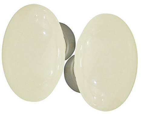 DT 2000 253563 Bouton Double ovale Porcelaine Ecru/Acier Nickelé Satiné