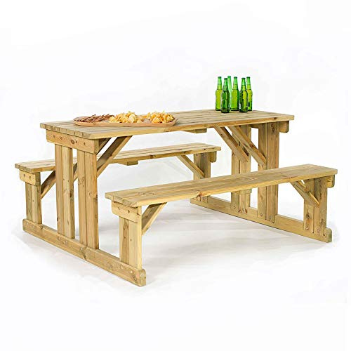 BrackenStyle Guernsey 8 Seat Wooden Picnic Table, 170cm, Dip Treated Pine | Durable, Easy Access Walk In, Commercial Standard Bench, for Pubs & Gardens