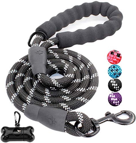 JBYAMUK 5 FT Strong Dog Lead with Comfortable Padded Handle and Highly Reflective Threads for Small, Medium and Large Dogs (5-FT, Black)