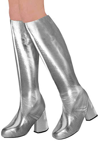 Amakando Disco Gamaschen Überziehschuhe/Silber/Stulpen Fake-Lackstiefel/Glanzpunkt zu Fastnacht & Karneval