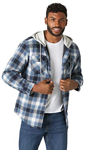 Wrangler Authentics Men's Men's Long Sleeve Quilted Lined Flannel Jacket With Hood Button Down Shirt, Vintage Night, 3XL UK
