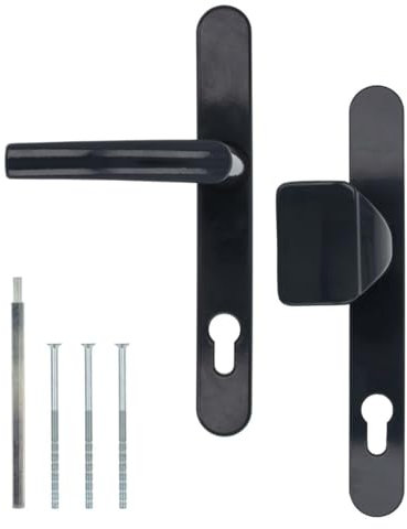 Premium Drückergarnitur DHS 92mm - Schildbreite 32mm, Farbe:Grau RAL 7016, Griffart:Griff-Knauf