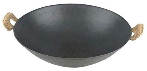 Wok De Fer à L'ancienne à La Maison à Fond Rond Non Revêtu De Fond Rond épaisse épaisse Binaural Wok,45cm