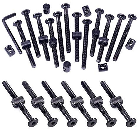 Swpeet Lot de 51 vis noires M6 × 65 mm pour matériel de berceau, boulon à tête hexagonale et écrous barillet avec 1 clé Allen, parfaites pour les meubles, les berceaux, les vis de berceau (M6 x 65 mm)