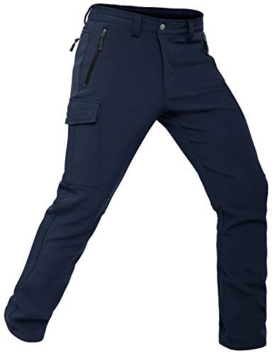 Vzteek Herren Wanderhose Thermo Softshellhose Wasserdicht Outdoorhose Winter Warm gefüttert Trekkinghose Winddichte Skihose 4wegestretch Schneehose, Fahrrad,Skifahren, Hundesport(Navy,3XL)