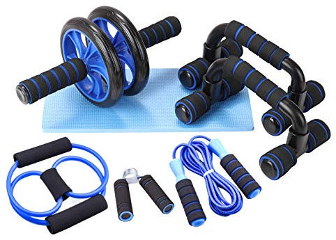 Lixada Rueda Abdominal Kit con Pushup Bar Cuerda para Saltar Esterilla de Rodilla para Entrenamiento Muscular Fitness Ejercicio en Casa