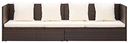 Tidyard 3er Loungesofa Poly Rattan Sonnenliege Gartenliege Gartensofa mit Beiden Seiten 7-Fach Verstellbar Braun und Cremeweiß 200 x 60 x 58 cm