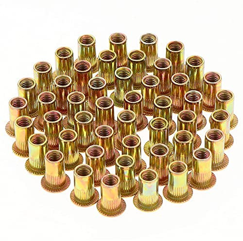 Gueenky 200 Pezzi Dadi Rivetti Filettati in Acciaio Carbonio Zincato, M3 Dadi Filettati con Testa Piatta, Assortimento dadi Inserti Filettati Mobili in Legno (7 mm x 9 mm)