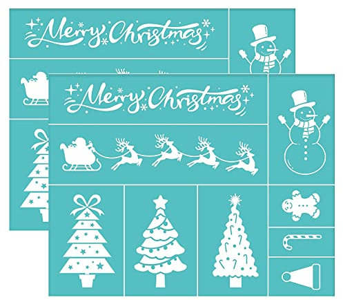 OLYCRAFT 2 Stück Selbstklebende Siebdruck-Schablone Elch Weihnachtsbaum Waschbar Netz-Transfer-Druckschablone Zum Malen Auf Holz Stoff T-Shirt Mauer Und Heimtextilien -28x22cm