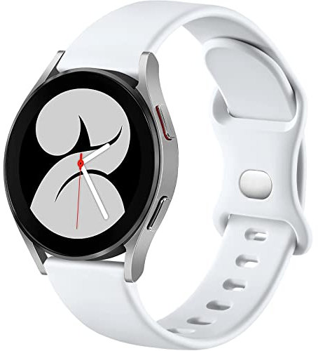 Mastten Silikon Armband kompatibel mit Samsung Galaxy Watch 4 5 6 7 Active 2 40mm 44mm, 20mm Sport Band Doppelloch-Schnalle Armbänder für Galaxy Watch FE/4 6 Classic/5 Pro, Weiß