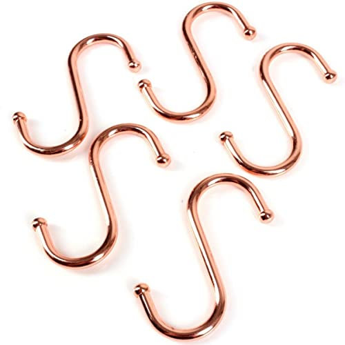 TRTO 5Pcs Copper Ball End S Hooks Kitchen Bathroom Storage Hanger Pan Utensil Holder Rose Gold Color Easy to Use and Clean