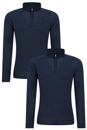 Mountain Warehouse Merino Mens Base Layer Top Multipack - Isotherm, Moisture Wicking & Antibacterial Tee - Best for Autumn Winter, Camping, Outdoors, Travelling & Hiking Navy (2 Pack) XS