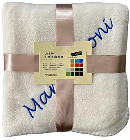 Schnoschi Creme Fleece Kuscheldecke mit Namen Bestickt 170 x 130 cm Sofadecke Fleecedecke warme Decke