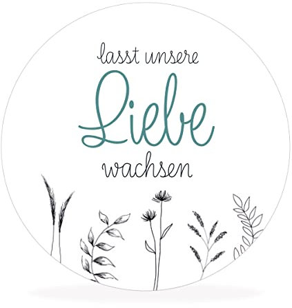 White&ivory, 10 runde Aufkleber, Sticker „lasst unsere Liebe wachsen“ | stilvolles Design: minimalistisch, floral | 4cm Durchmesser | selbstklebend | Gastgeschenke für Hochzeit Taufe Geburtstag