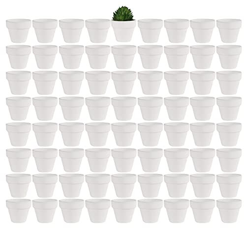 YISHANG 4.8 cm kleine weiße Terrakotta-Töpfe, Packung mit 72 kleinen weißen Mini-Töpfen mit Ablauflöchern, Blume, Kinderzimmer, Terra-Cotta-Pflanzgefäßen für kleine Kakteen, Sukkulenten, Basteln