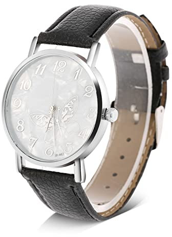 Damen Analog Quarz Armbanduhr mit Lederarmband, Frauen Armbanduhren, PU Lederner Bügel Mode Einfaches Schmetterlings Entwurfs Uhr (Schwarz)