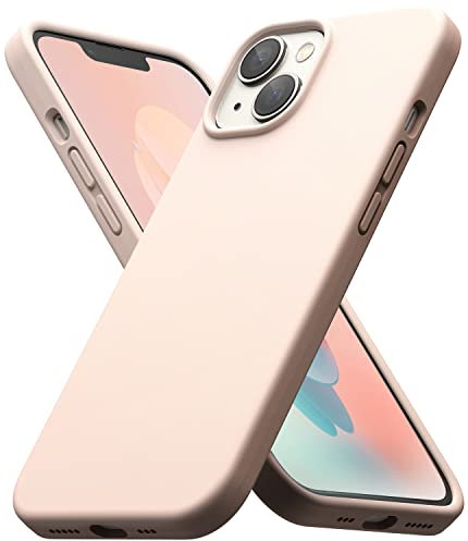 Ringke Silicone Case Compatible with iPhone 14 6.1-Inch, Soft Feel Silky Anti-Fingerprint Liquid Silicone Back Cover with Microgiber Lining - Pink Sand