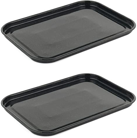 Russell Hobbs COMBO-3864CA Baking Tray Set of 2, Romano Vitreous Enamel 40 cm Oven Sheet Set, Easy to Clean, Ideal for Cookies, Pastries, Pizza, Chips, Black
