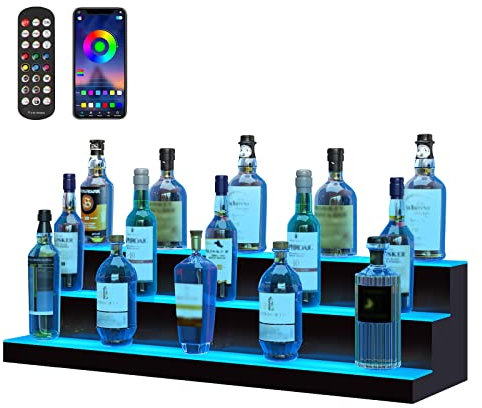 VEVOR Présentoir à Bouteilles Lumineux Éclairé par LED, Étagère à Vins 3 Marches 101,5 cm, Présentoir à Boisson Commercial, en Acrylique, avec Télécommande RF et Contrôle par Application, Bar Domicile