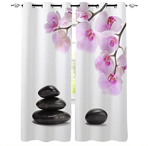 SJSXWQN Gardinen Lila Orchidee Vorhänge mit Ösen Vorhang Blickdicht Thermo Verdunklungsvorhänge Schiebegardinen für Schlafzimmer Wohnzimmer H 220 x B 140 cm 2er Set