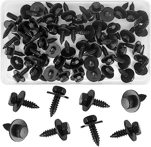 55 Pz Viti Autofilettanti Tek a Testa Esagonale, Vite Autofilettante a Testa Esagonale con Guarnizioni da 5,5-6 mm x 19 mm con Rondelle per Parafanghi e Paraurti Auto