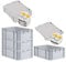 PROREGAL SuperSparSet 4x Eurobox NextGen Grip mit Scharnierdeckel und gelben Schiebeschnappverschlüssen, HxBxT 22x40x60cm, 44 L, Grau, Griffe geschlossen, Eurobehälter, Transportbox