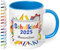 Geschenk zur Einschulung für Mädchen und Jungen: Tasse „Schulkind 2025“ - mit NOTIZBLOCK-Motiv - personalisiert mit Namen für Erstklässler - kleines Geschenk für Schüler 1. Klasse, Cambridge Blau