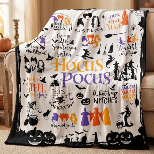 ZORKET Halloween-Hexen-Überwurfdecke für Erwachsene und Kinder, 127 x 152,4 cm, weiches Flanell-Fleece, Halloween-Decken und Überwurf, Dekoration, Geschenke für Damen, Kinder, Erwachsene, Weiß