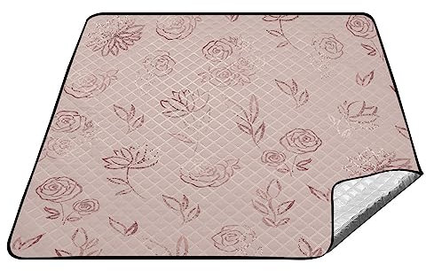 YOUJUNER Picknickdecke, 200 x 200 cm, florales Rosenmotiv, große Picknick-Matte, wasserdicht, Stranddecke, tragbarer Outdoor-Teppich, Camping-Matte