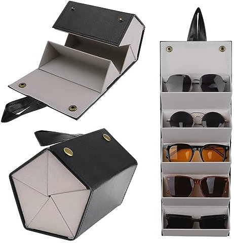 JUMRHFAN Sunglasses Organizer Travel Glasses Case Foldable Multiple Pairs Eyeglasses Storage Box Hanging Eyewear Holder Black(5 Slot)
