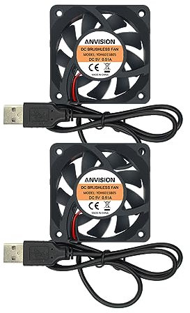 ANVISION 2-Pack 60mm x 15mm DC 5V USB Brushless Cooling Fan, Dual Ball Bearing