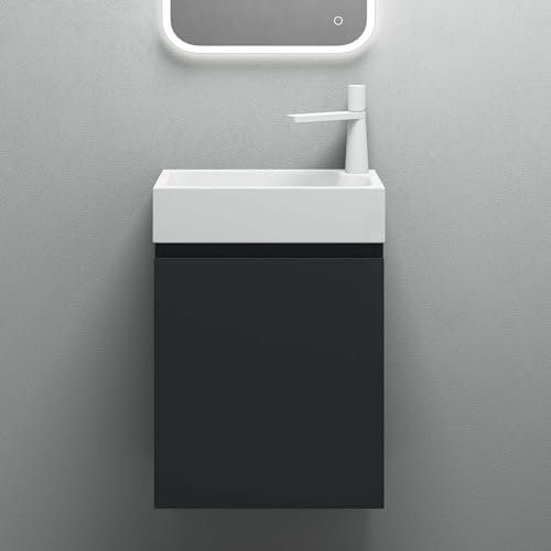 Mai & Mai Badmöbelset Badezimmermöbel bestehend aus Waschbecken und Waschbeckenunterschrank in Anthrazit Matt, BTH: 46x26x63cm Pisa02