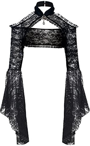 keland Damen Transparenter Spitze Shrug jäckchen Bolero Top Gothic Lolita Langen Ärmeln Spitzenbolero Cover up für Abendkleid (Schwarz-2, Small)