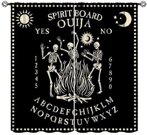 Ouija Brettvorhänge, Halloween, gruseliger Totenkopf, Skelett, Tanz, Vintage, Gothic, Sonne, Mond, geheimnisvoller magischer Druck, Verdunkelung, Fensterbehandlungen für Wohnzimmer, Schlafzimmer,