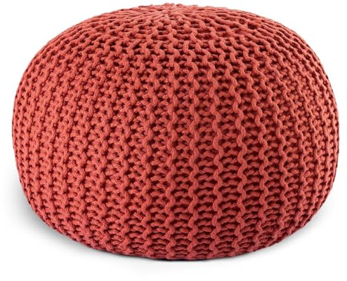 casamia Pouf Ø 55 o. 45 cm Strickhocker Sitzpouf Bodenkissen Premium Outdoor nachhaltig Größe ø 55 cm, Farbe Terracotta - Ginger
