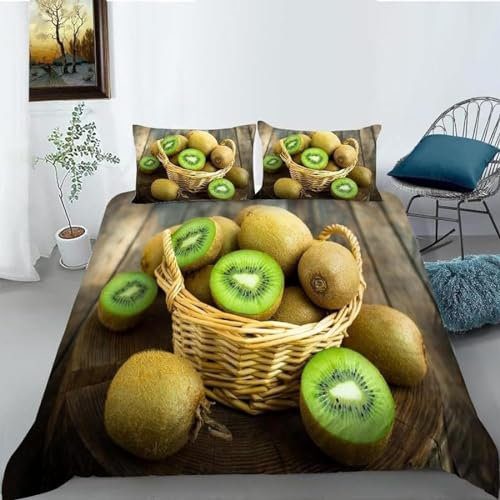 Pechiwuo Bettwäsche 135x200 Kiwi Bettwäsche-Set Winter Weiche GebüRstet Mikrofaser Bettzeug Set Bettbezug 135x200 cm + 2 Kissenbezug 80x80 cm mit ReißVerschluss, A72