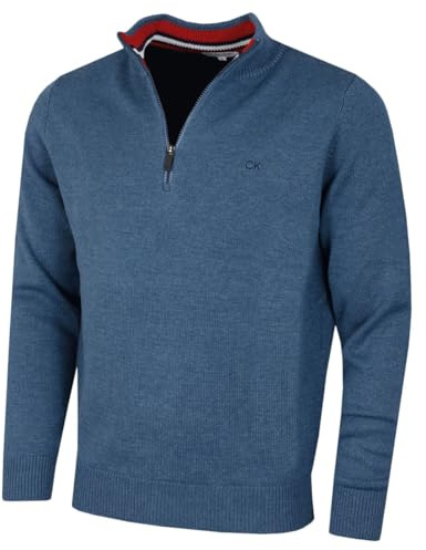 Calvin Klein Mens 1/2 Zip CK Golf Sweater - Denim Marl Sport - XXL
