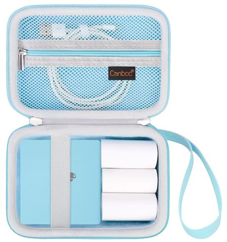 Canboc Tragetasche Kompatibel mit Phomemo M02 Aufkleber Drucker, Tasche Thermo Bluetooth Aufkleber Foto Maker Box für Thermopapier, USB Kabel, blau (nur Fall)