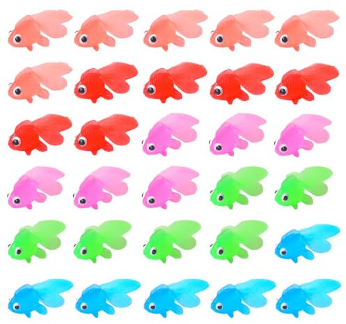 Künstliche Fische Schwimmende Dekorationen, 30 Stück Kleine Gefälschte Fische, Weiche Gummi Goldfische Spielzeuge, Aquarium Ornament, für Katzenspielzeug Aquarium Dekoration, Mehrfarbig