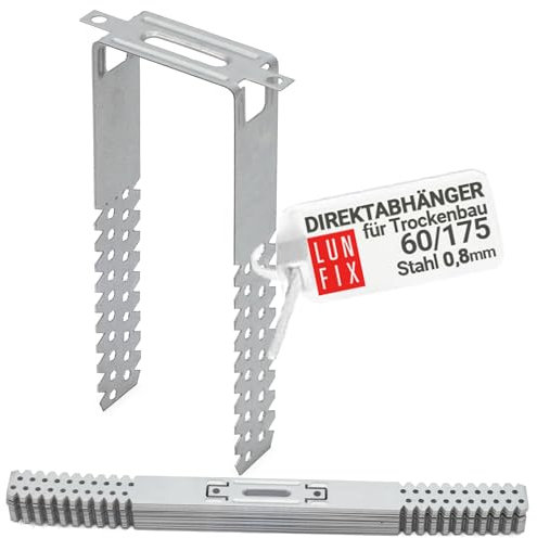 100 ganci diretti da 60/175 mm per cartongesso, per profili CD 60/27, da soffitto, spessore del materiale 0,8 mm, gancio a U, montaggio preciso del profilo del soffitto