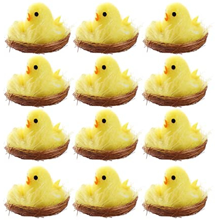 12PC Miniatur Retro Mini Osterküken Plüsch Huhn Ostern Figuren Küken Hühner Tierfiguren Küken Ornament für Ostern, Osterhuhn Osterfiguren, Frühling Ostern, Moderne Osterdeko, (Yellow, One Size)