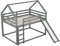 Azkoeesy Lit superposé 140 x 200 cm avec toboggan, sommier à lattes, lit double en forme de maison, pour 2 enfants, adolescents et filles, en bois de pin, gris