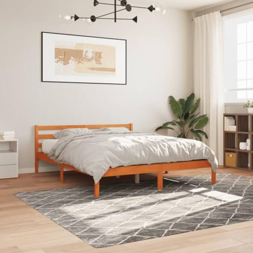 vidaXL Massivholzbett, Bett Doppelbett für Schlafzimmer, Bettrahmen mit Lattenrost Kopfteil, Schlafzimmermöbel Holzbett, 200x200 cm Wachsbraun Kiefer