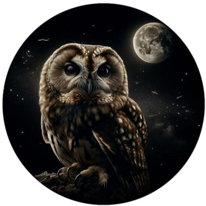 Eule bei Nacht Magnet mit Flaschenöffner rund Nachttier Uhu Motiv Vogel Raubvogel im Dunkelheit Flügel Gefieder Dekoration