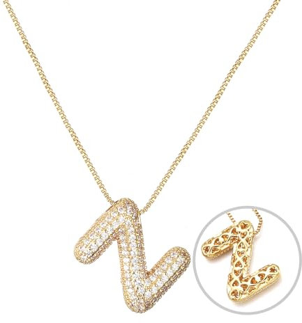 RWQIAN Bubble Buchstaben Kette Gold Z Damen Balloon Initialen Haskette Bling Zirkonia Buchstaben Kette Anhänger Blase Letter Schmuck Geschenke für Frauen